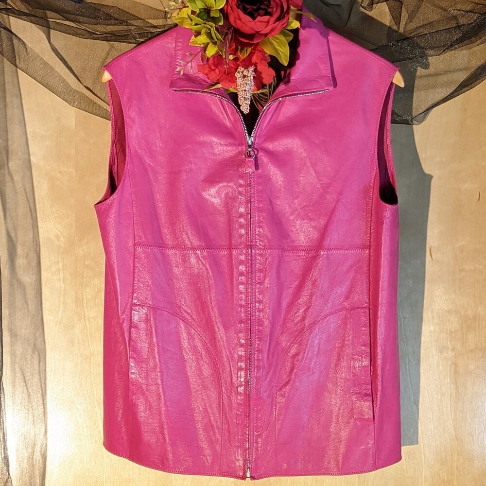 Charles Jourdan Paris Fuchsia Hot Pink Soft Leather Vintage Vest_Size 40/10